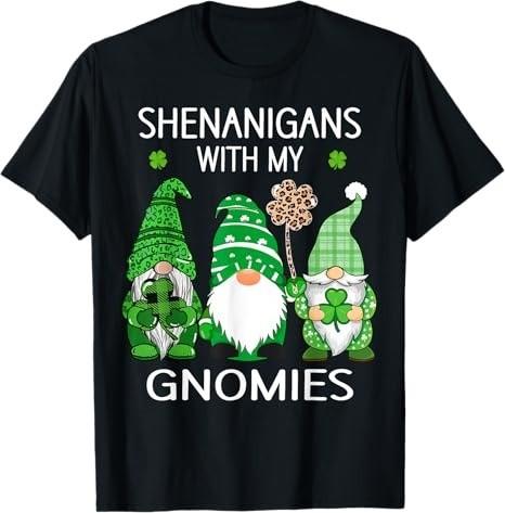 St Patricks Day Lucky Shamrock Leopard Gnomes Irish T-Shirt S