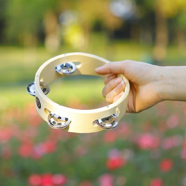 6inch Single Row Tambourine Percussion Musical Instruments Educational Toy Wood Round Handbell Handheld Tambourine