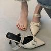 Fashion Women's Heeled Sandals High End Belt Buckle Slippers Summer  Pointed Toe Silver Party Shoes Fashion Womens Pumps Shoes Tacones