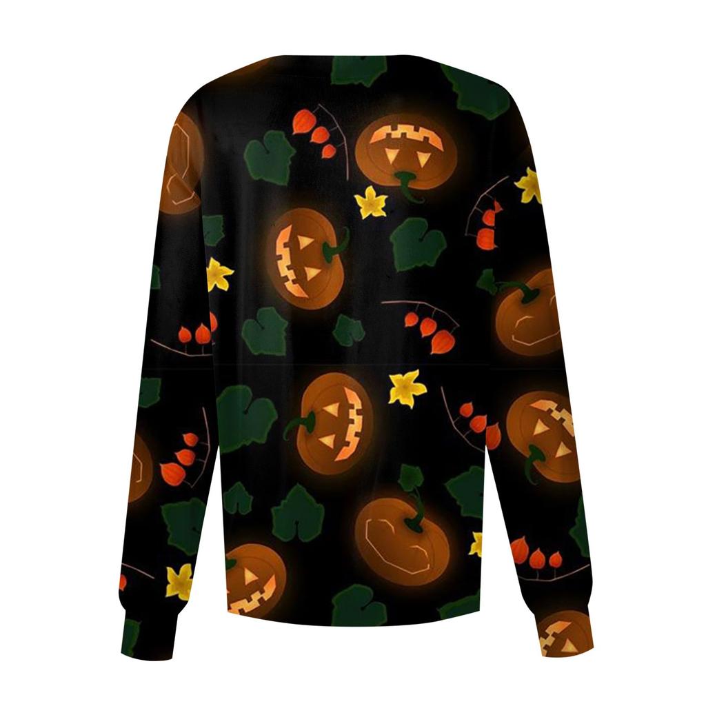 Donna Manica Lunga Fantasia Tasca Lavoro Stampa Halloween Collo Alto Monopetto Salopette Protettiva Cardigan Giacca Top
