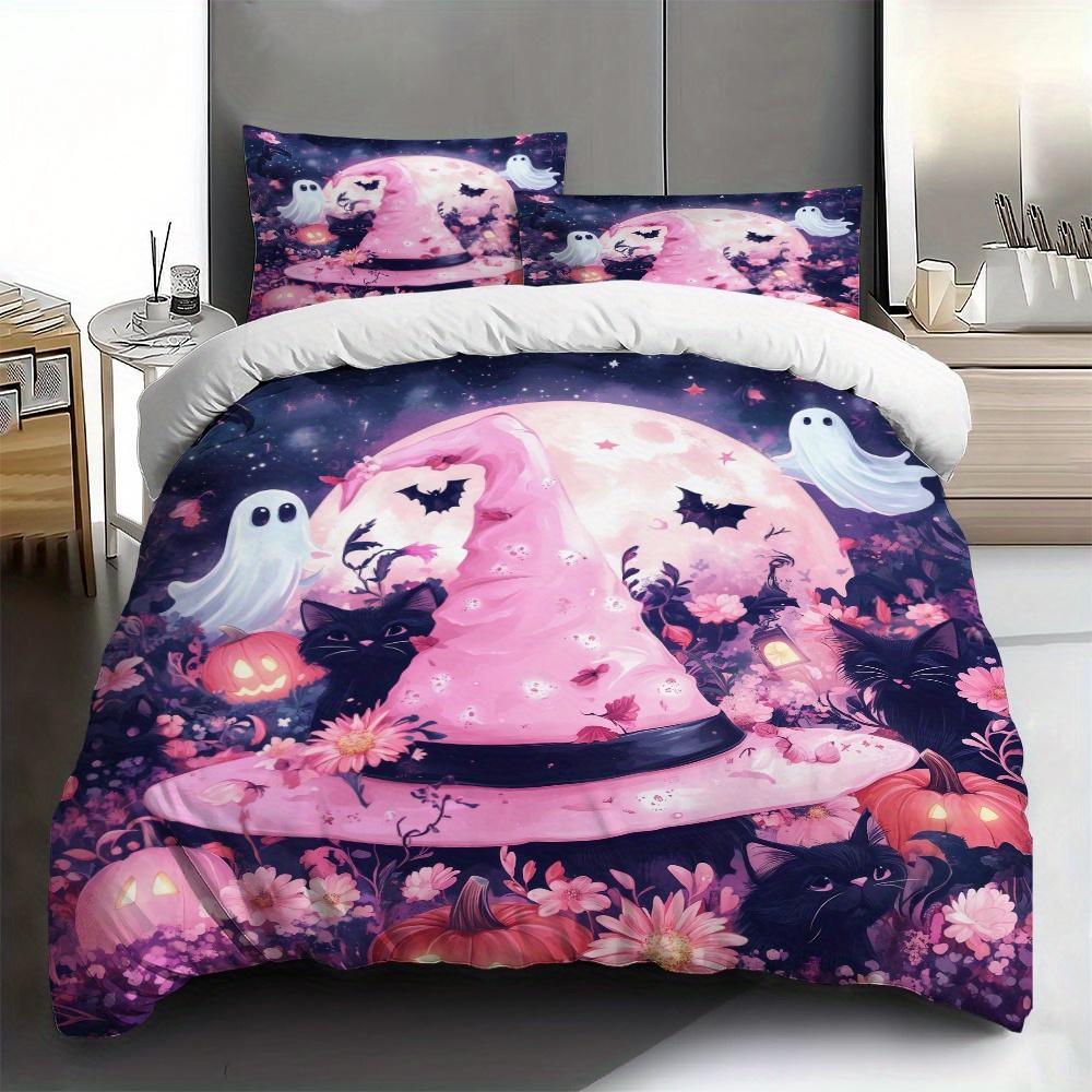 

3Pcs Halloween Pumpkin Hat Pattern Printed Quilt Cover Set, High-Definition Printed Bedding Set EU Twin(135x200cm)
