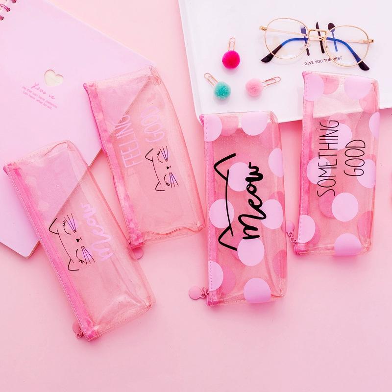 Süße Kawaii rosa Katze Federmäppchen Briefpapier Geschenk große Bleistifttasche transparente Stifttasche Schulbedarf Werkzeuge
