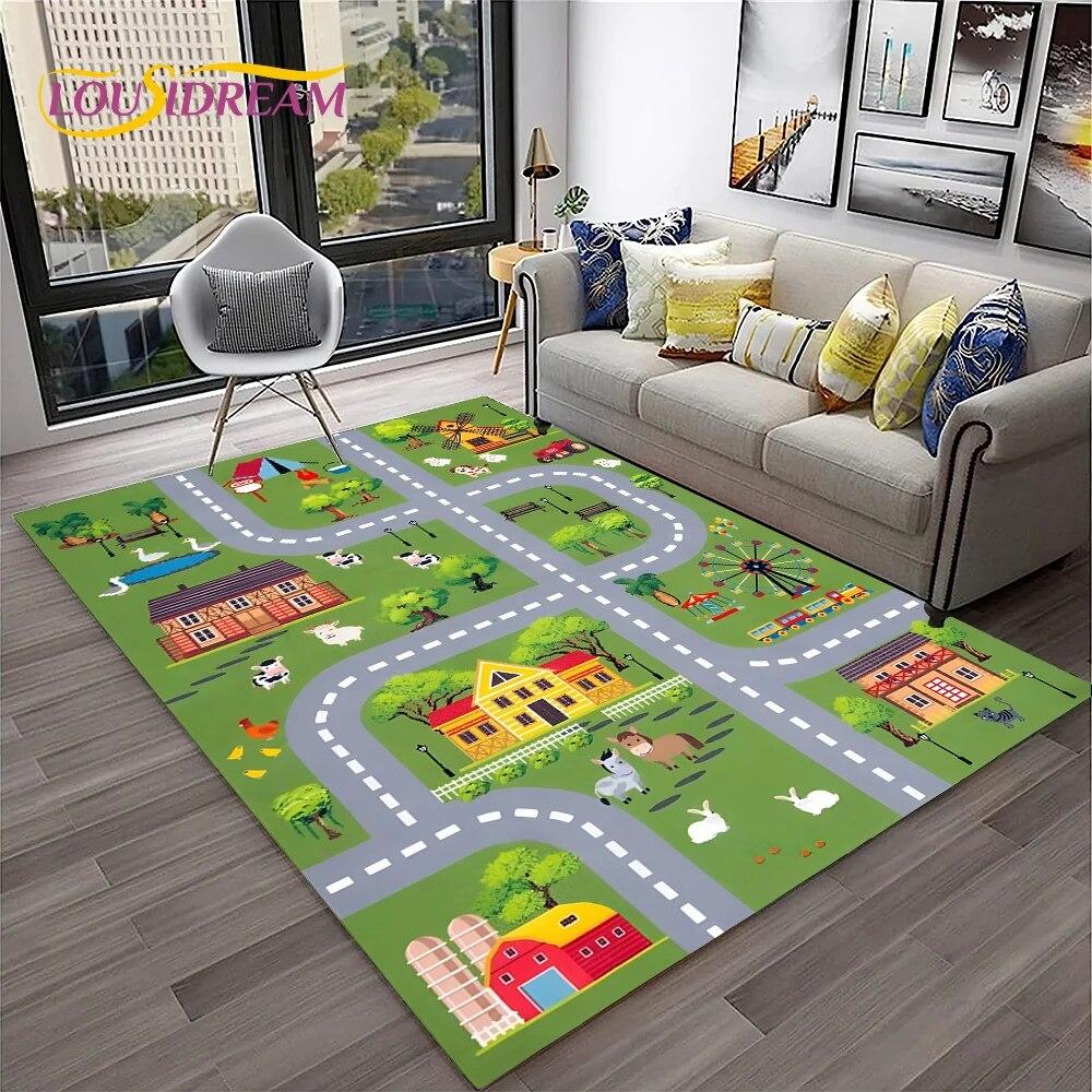

Дитячий килимок Трафік Шосе Місто Ігрова кімната Килимок для дому Вітальня Спальня Придверний килимок Декор, килимок Нековзкий килимок 40cm x 60cm