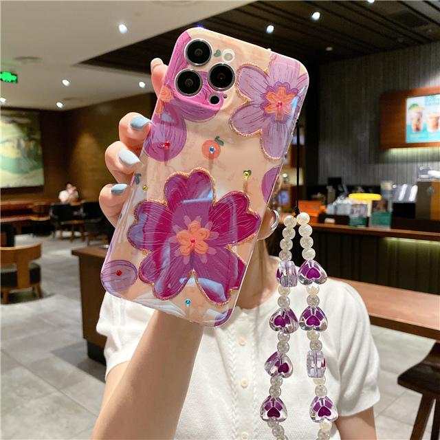 

Великолепный чехол для телефона с блестящим цветочным ремешком для iPhone 13 12 11 Pro Max X XR XS 7 8 Plus SE2 SE3, ожерелье с сердечком, ремешок для шнура For iPhone 13