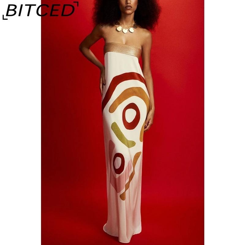 BITCED Women s Summer Sexy Fashion Strapless Satin Positioned Print Dress XL