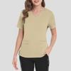 Women's Short Sleeved Color V-neck Buttonable Side Slit Top T-shirt