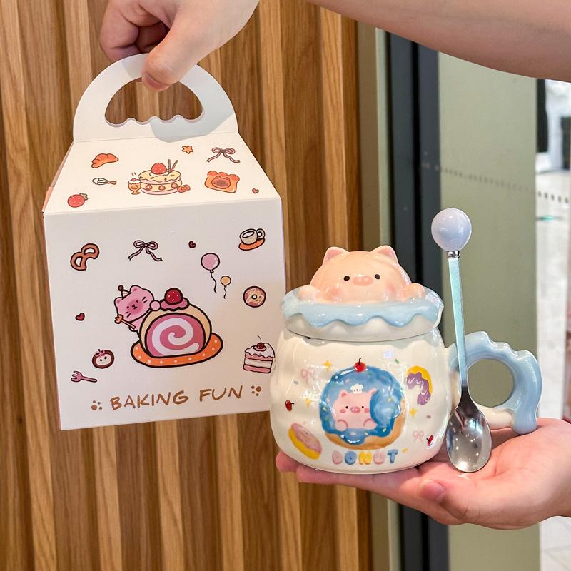 Cute mug girl pig ceramic drinking cup birthday gift souvenir gift box couple practical small gift