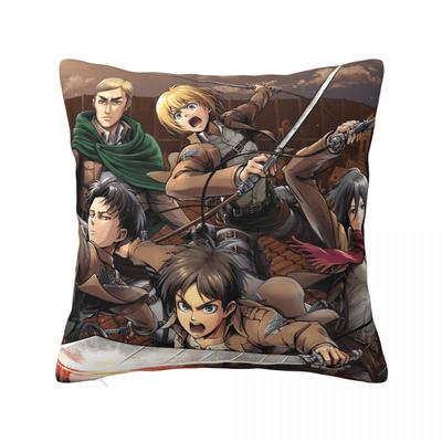 Attack on Titan Kissenbezug Anime Kissenbezüge Individuell mit Reißverschluss Dekorative Kissenhülle für Auto 18 Zoll