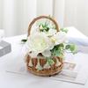 Hand Woven Wicker Basket Rattan Flower Basket for Festival Wedding Party 13x13x23cm Yellow
