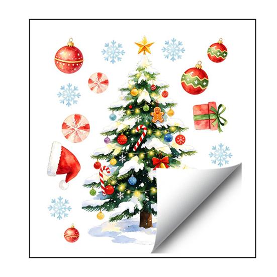 Christmas Party Supplies Watercolor Static Sticker, Santa Claus/Deer/Christmas Tree/Cake Pattern Print, Indoor Outdoor Decals Thickened PVC Removable