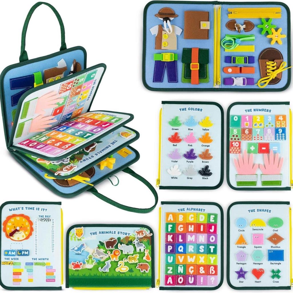 Soft Felt Learning Busy Board | Fine Motor Skills Development, Portable unfolds Design Style 1