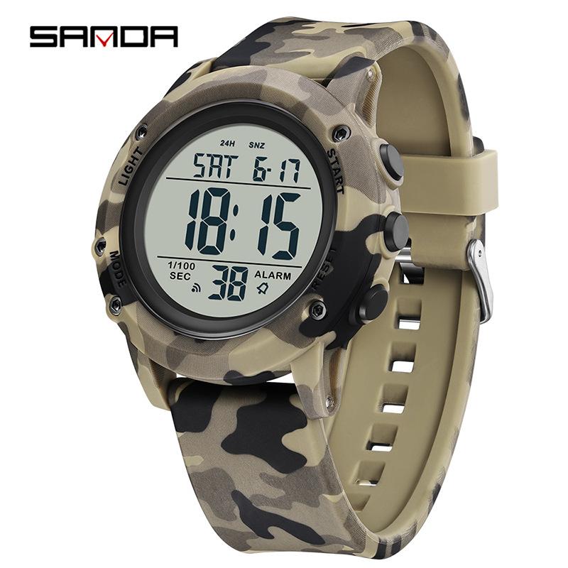 SANDA Camouflage Electronic Watch Outdoor Sports Luminous Student Military Watch Multifunction Digital Electronic Watch