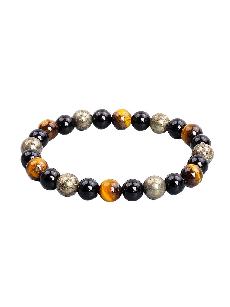 Triple Protection Natural Stone Beads Bracelet Tiger's Eye for Courage Obsidian for Grounding & Pyrite for Wealth Health Jewelry