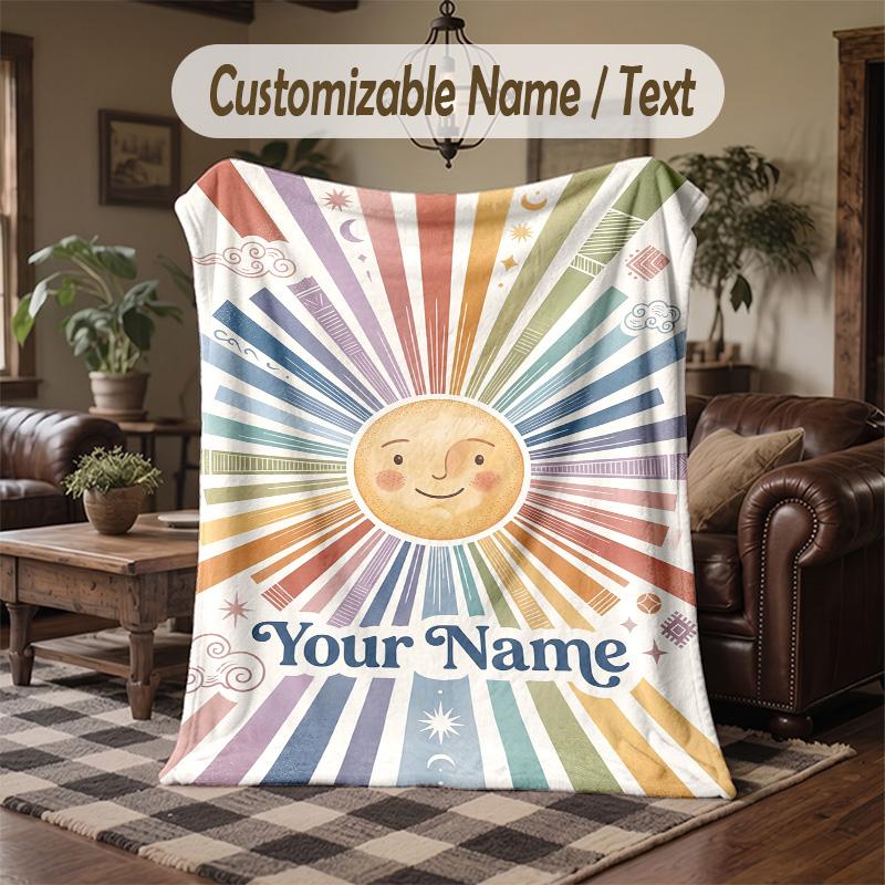 Sunset Mangrove Elegance Theme Throw Blanket Custom Name Text Personalized Blanket Soft Cozy Blanket for Home Sofa Bed
