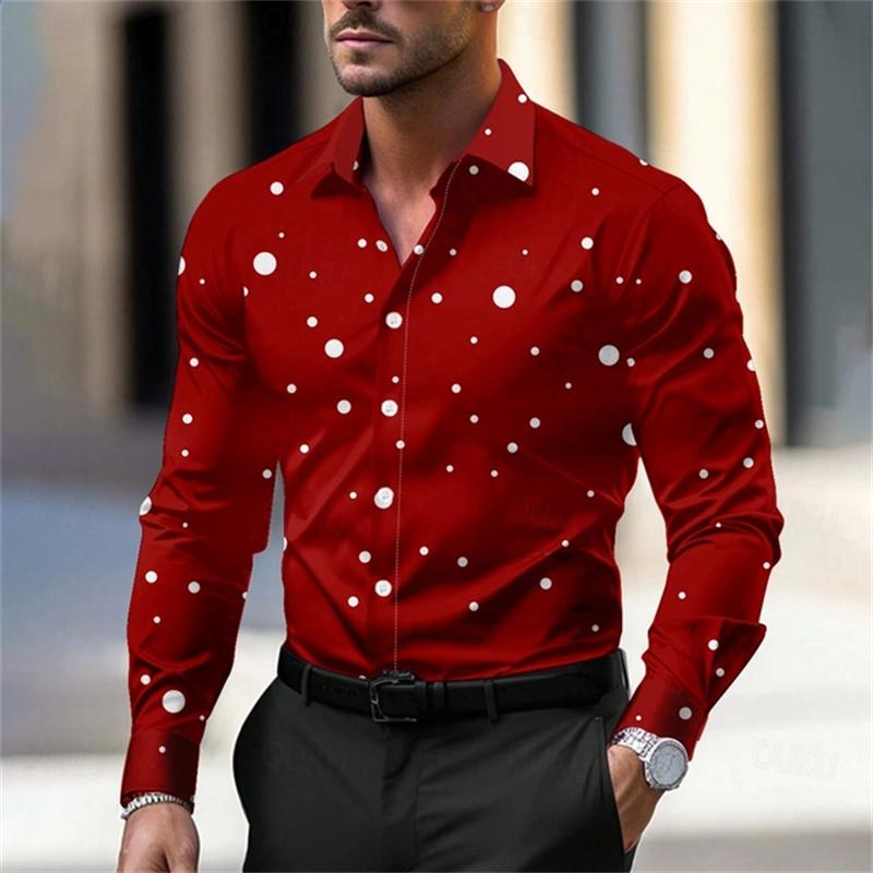2025 Neues Herren Langarm Gepunktetes Revershemd Lässig Atmungsaktiv Bequem Schlank Mode Outdoor Herren Oberteile XS-6XL Größe