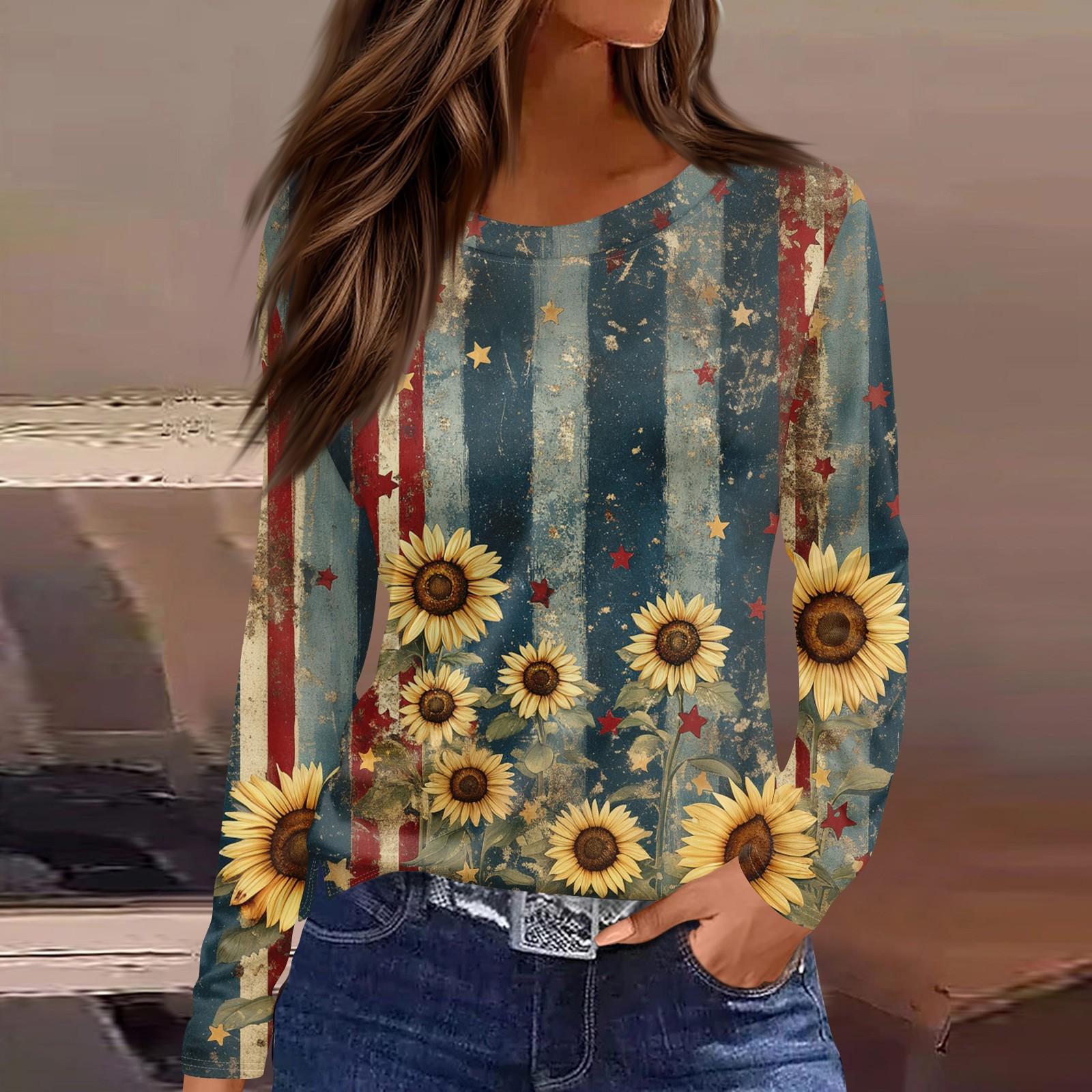 

Женская мода с разрезом по низу и принтом «День независимости» с круглым вырезом и длинными рукавами L красный