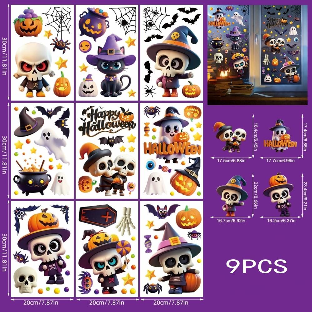 Halloween statisch haftende Fensteraufkleber Set Kürbis Geist Fledermaus Spukhaus Deko Wiederverwendbar Heimparty für Feiertag Glasdeko
