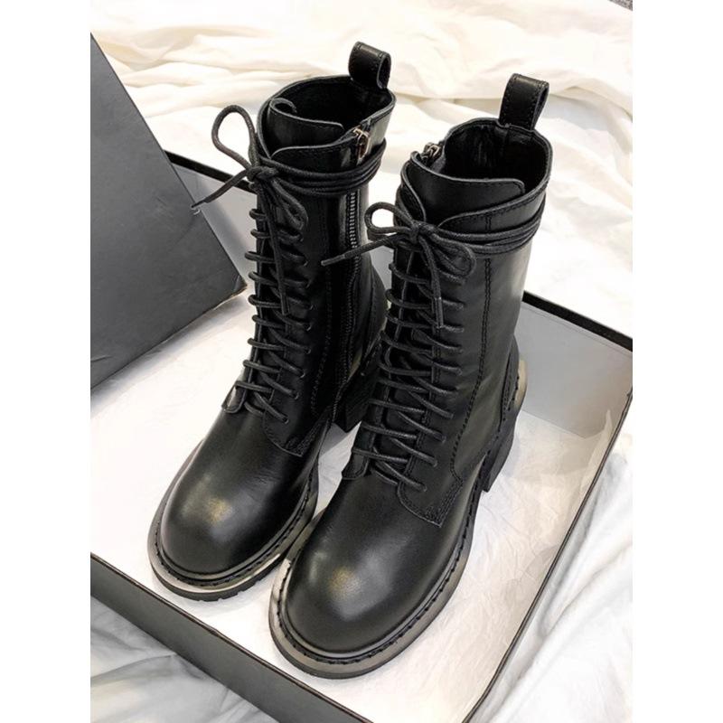 Cowhide Version~ Ann Martin Boots Women's 2025 Autumn and Winter New Versatile British Style Leather Locomotive Boots High-heeled Short Boots Women