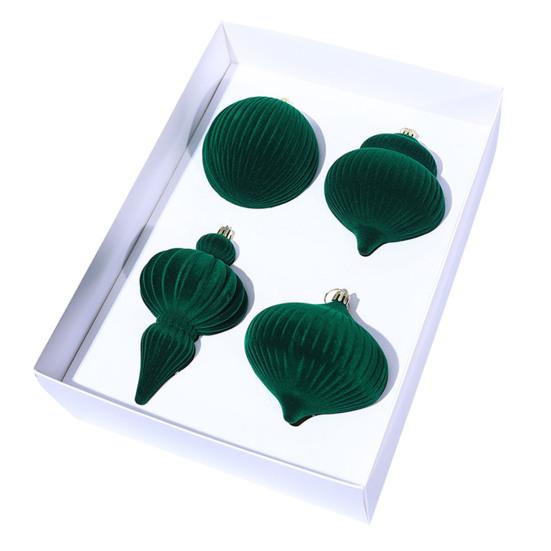 

Yousheng 4 шт. Бархатные елочные шары Пластиковый флокированный декор с металлическими подвесками Праздничные украшения для дома для елки каминной полки зелёный