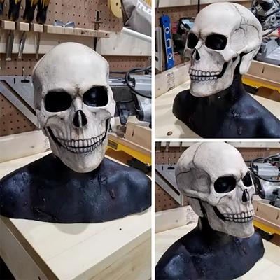 Halloween Horror Mask 3D Reality Full Head Skull Jaw Helmet Latex Scary Skeleton Mask Carnival Cosplay Decoration Props