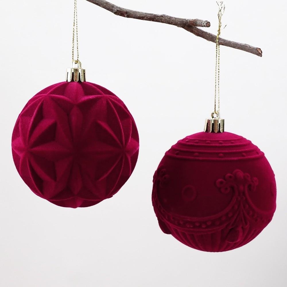 Break-Resistant Velvet Christmas Hanging Balls 8 CM Red Tree Hangable Bauble Set Indoor Decor