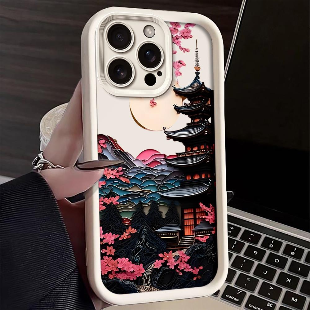 Luxurious cherry blossom pattern phone case suitable for iPhone 17 16 15 14 13 12 11 Pro/Max/Plus anti drop and shockproof