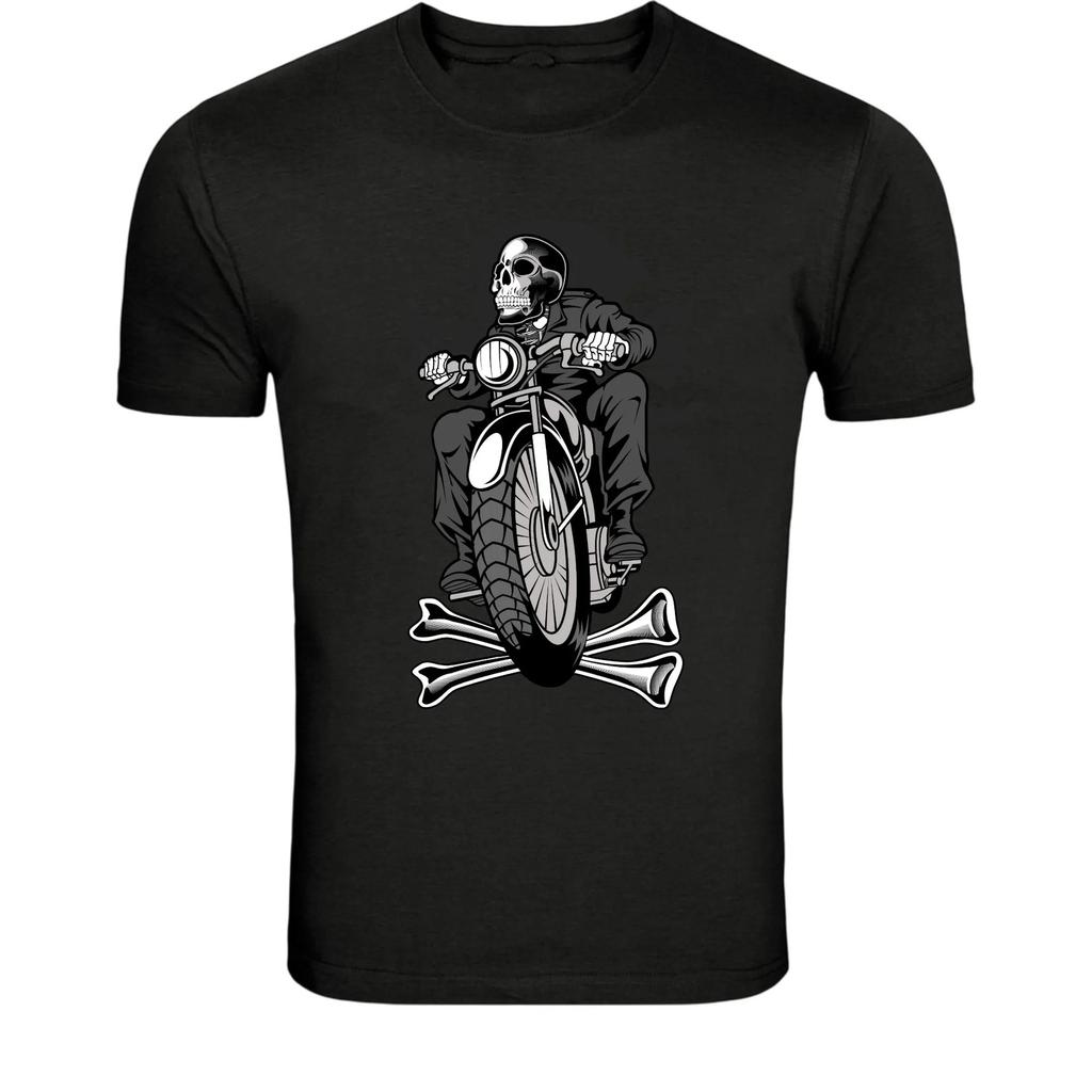 Skeleton Biker Motorcycle T-Shirt - Dark Rider Skull Motorbike