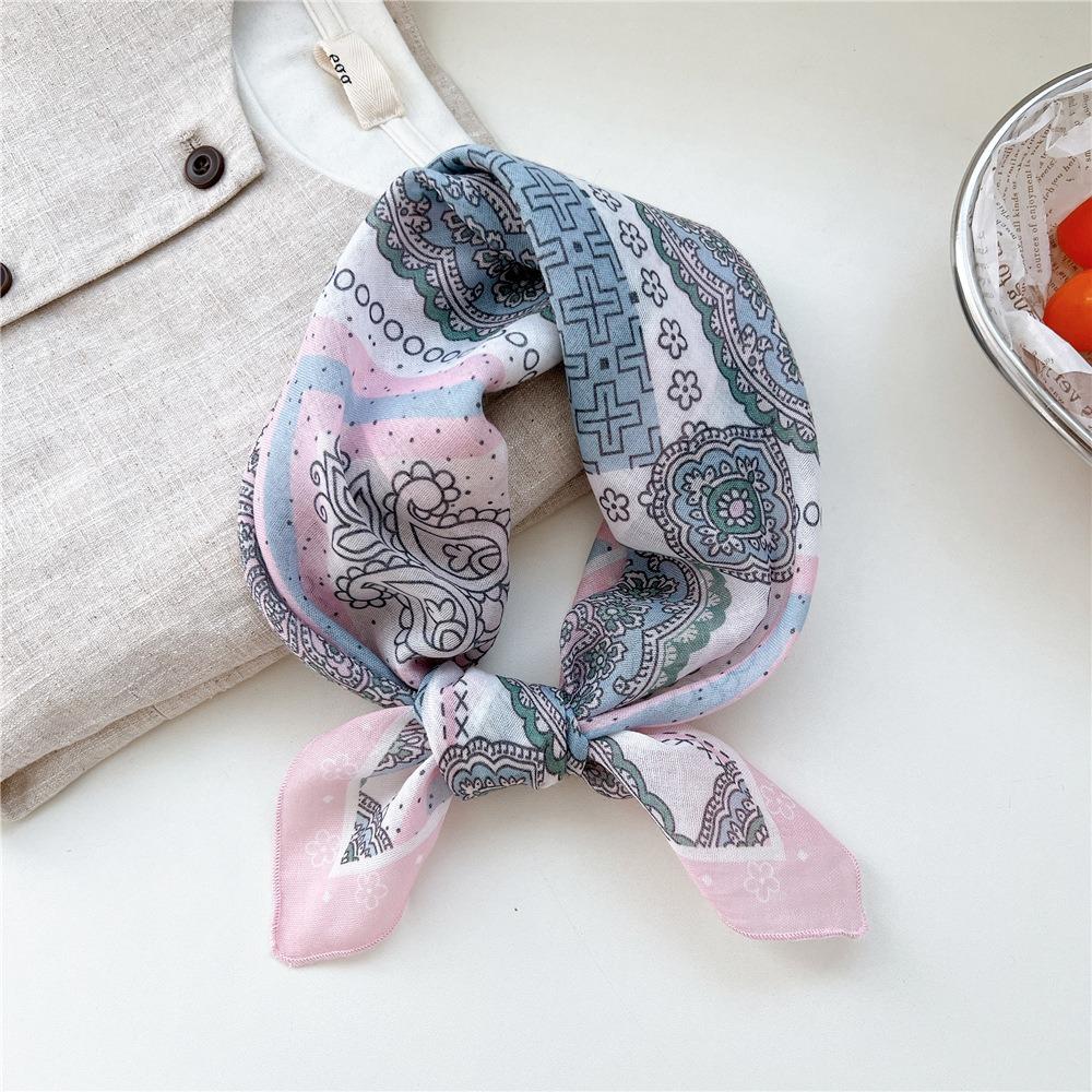 Floral Cotton Linen Print Scarves Cashew Square Handkerchief Simple Small Square Scarf  Outdoor