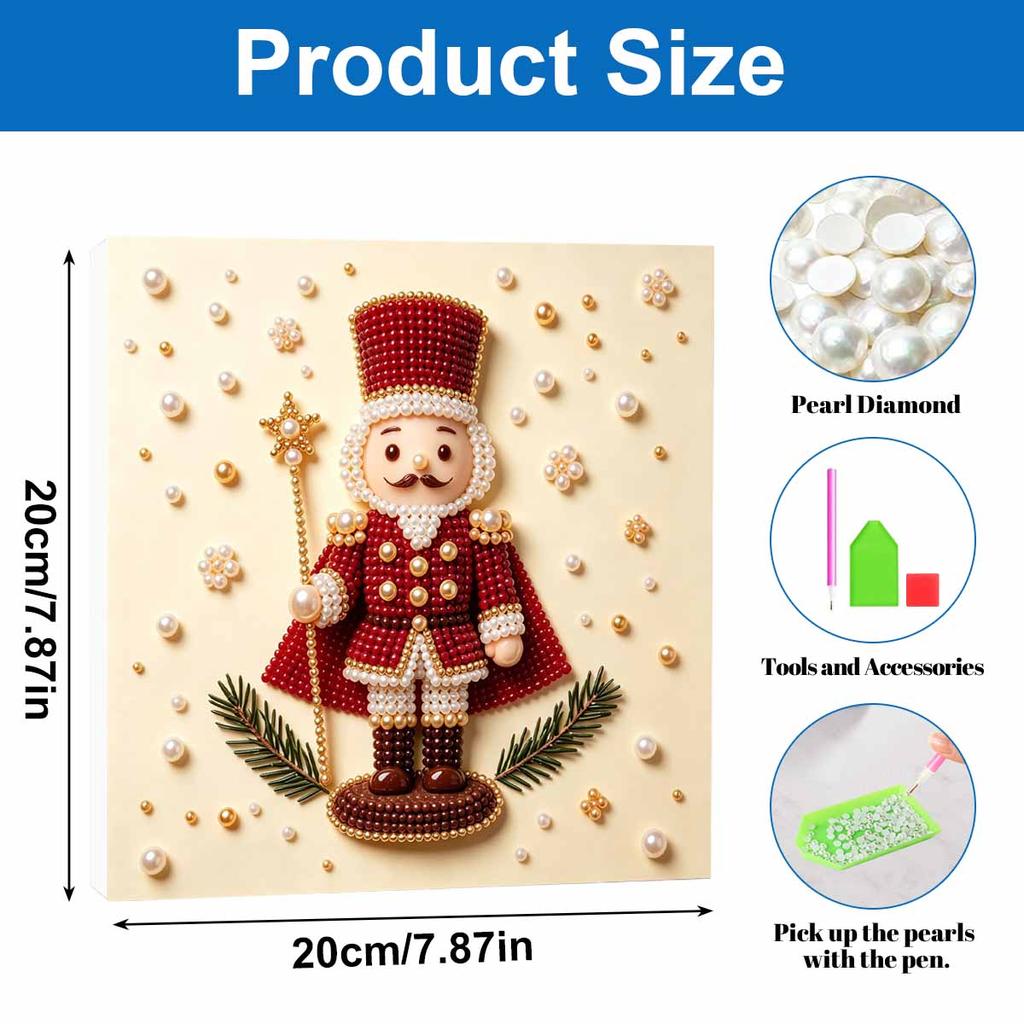 5D Framed Pearl Art Kit with Christmas Nutcracker and Pine Branches Sparkling Bead Canvas DIY Handmade Craft for Kids Bedroom Wall Decor Gift