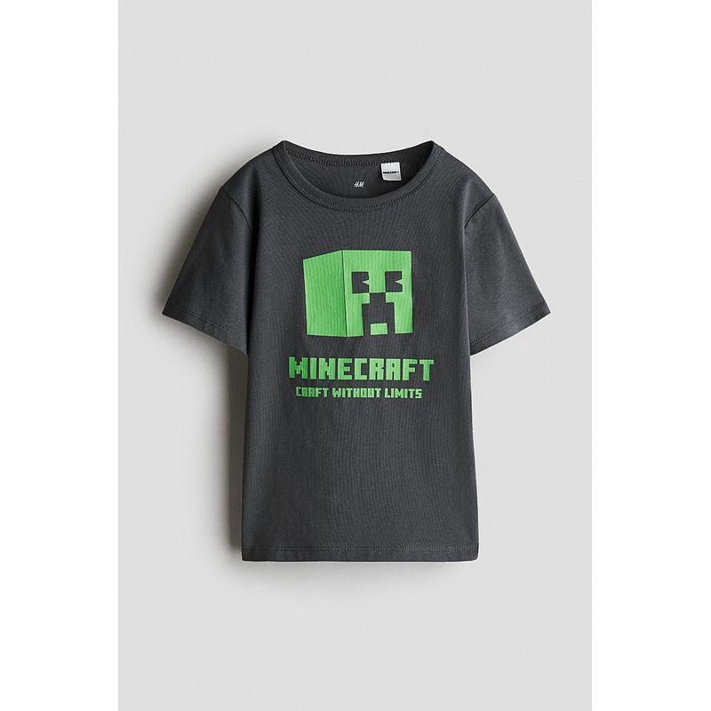 

Детская футболка HM Мальчиковые джинсы на осень 2025 Новое поступление Повседневная хлопковая мультяшная футболка с круглым вырезом 1117462 Dark gray/Minecraft 120/60