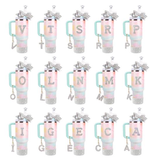 5Pcs Rhinestone Straw Cover Set for Water Bottles Silicone Boot Sticker Letter Charms