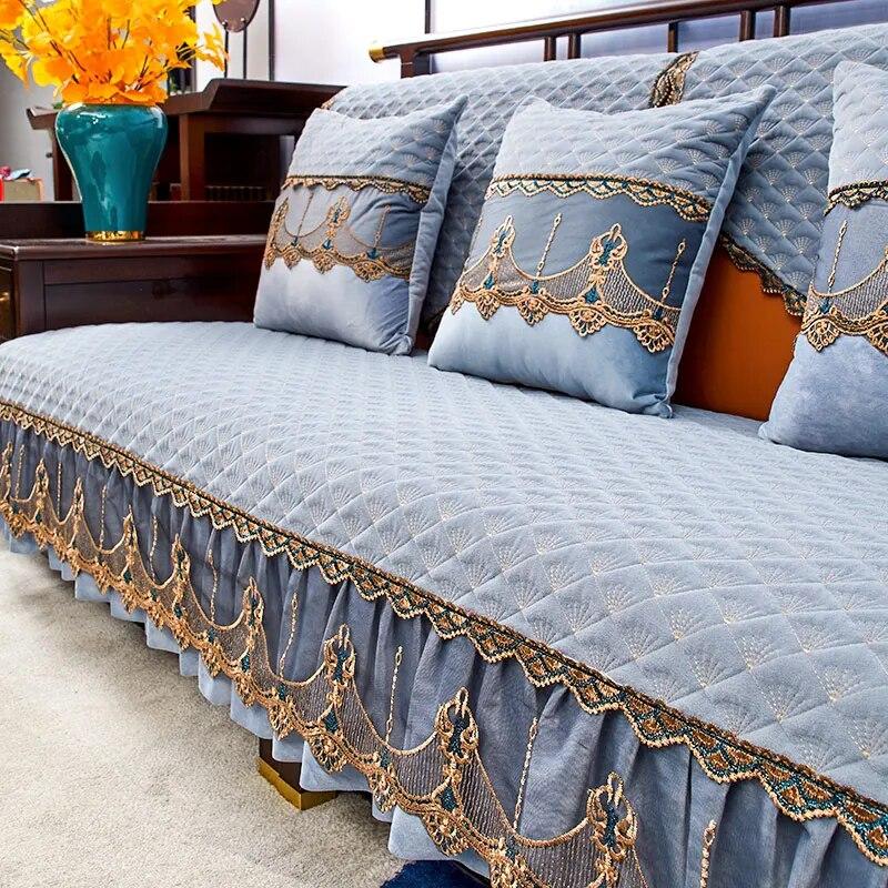 Embroidery Sofa Cover Non-slip Short Plush Couch Cover Slipcover Home Four Season Universal Modern Simple Sofa Protector Cushion