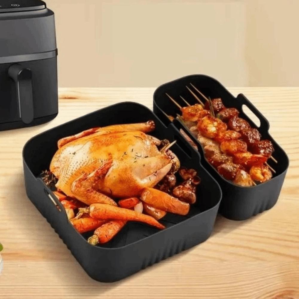 Reusable Dual Basket Baking Tray 6L/3L Air Fryer Silicone Pot Air Fryer Basket  Splash Guard Tool