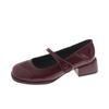 2024 New French Casual Red Simple Retro with Skirt Thick Heel Small Leather Shoes Women's Spring and Autumn Mary Jane Single Shoes