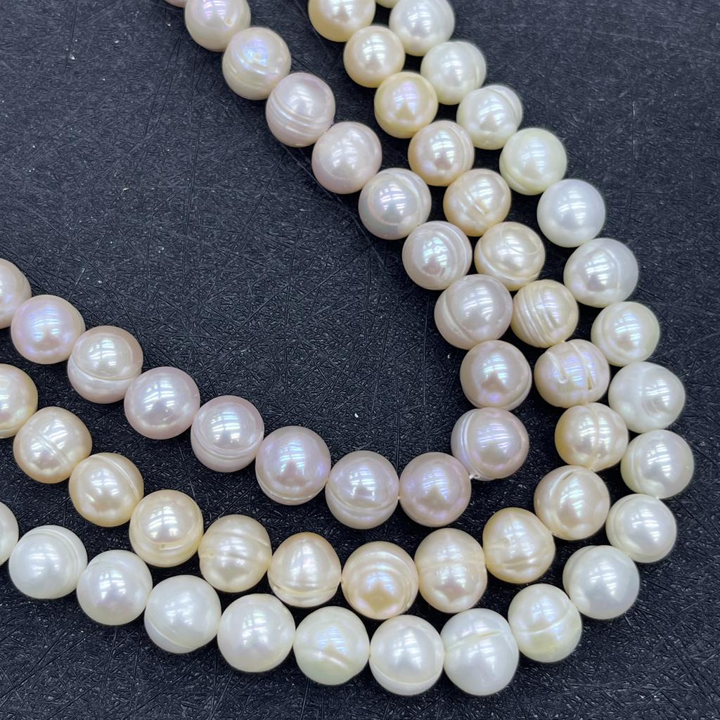 1String, White Purple Yellow Natural Freshwater Pearls, Handmade Near Round Pearl Beads for Jewelry Making DIY Crafts (Beads 9-10mm, Length 36cm)