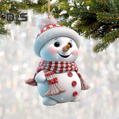 5 Pcs Christmas Snowman Ornament 2D Flat Acrylic Snowman Hanging Decoration Cartoon Snowman Pendant for Christmas Tree Mantel Door Decor