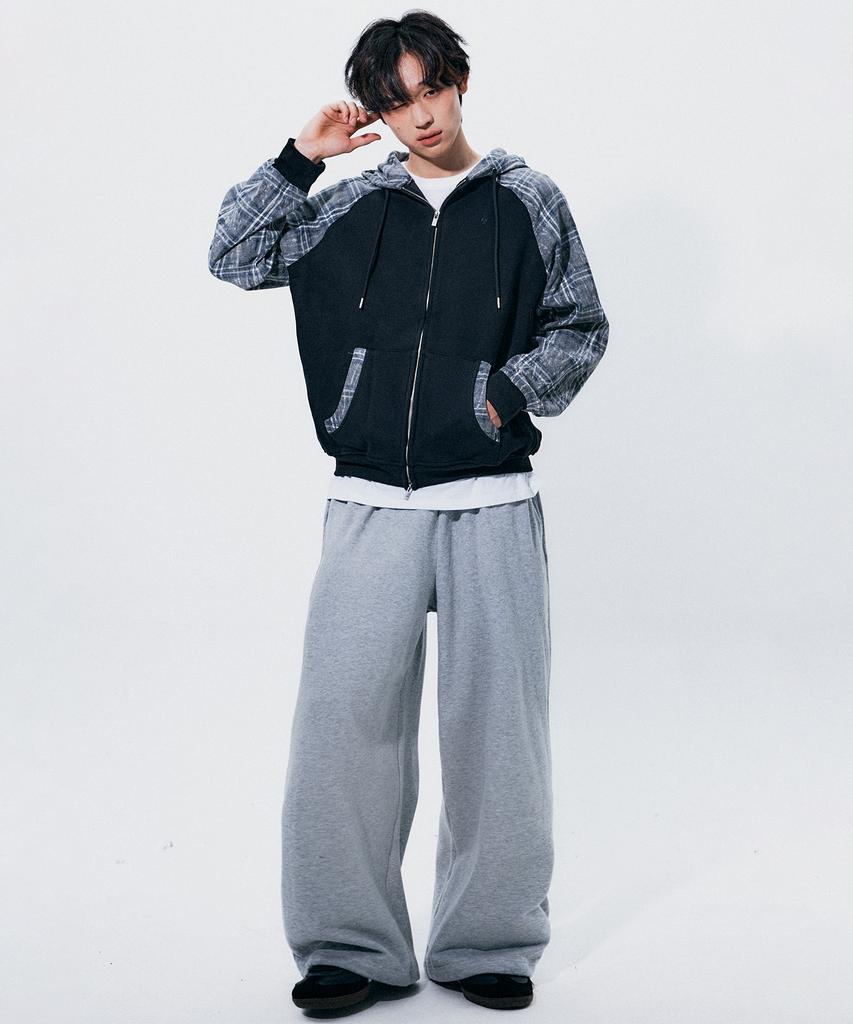 SOMEPLACE MAN Check Waist Layered Patch Point Wide Training Cotton Pants_2 Colors