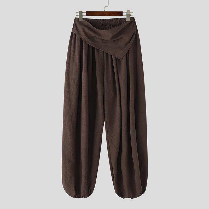 

INCERUN Мужские брюки с эластичной талией, заниженным шаговым швом, повседневные, свободные, текстурные, гаремные S коричневый