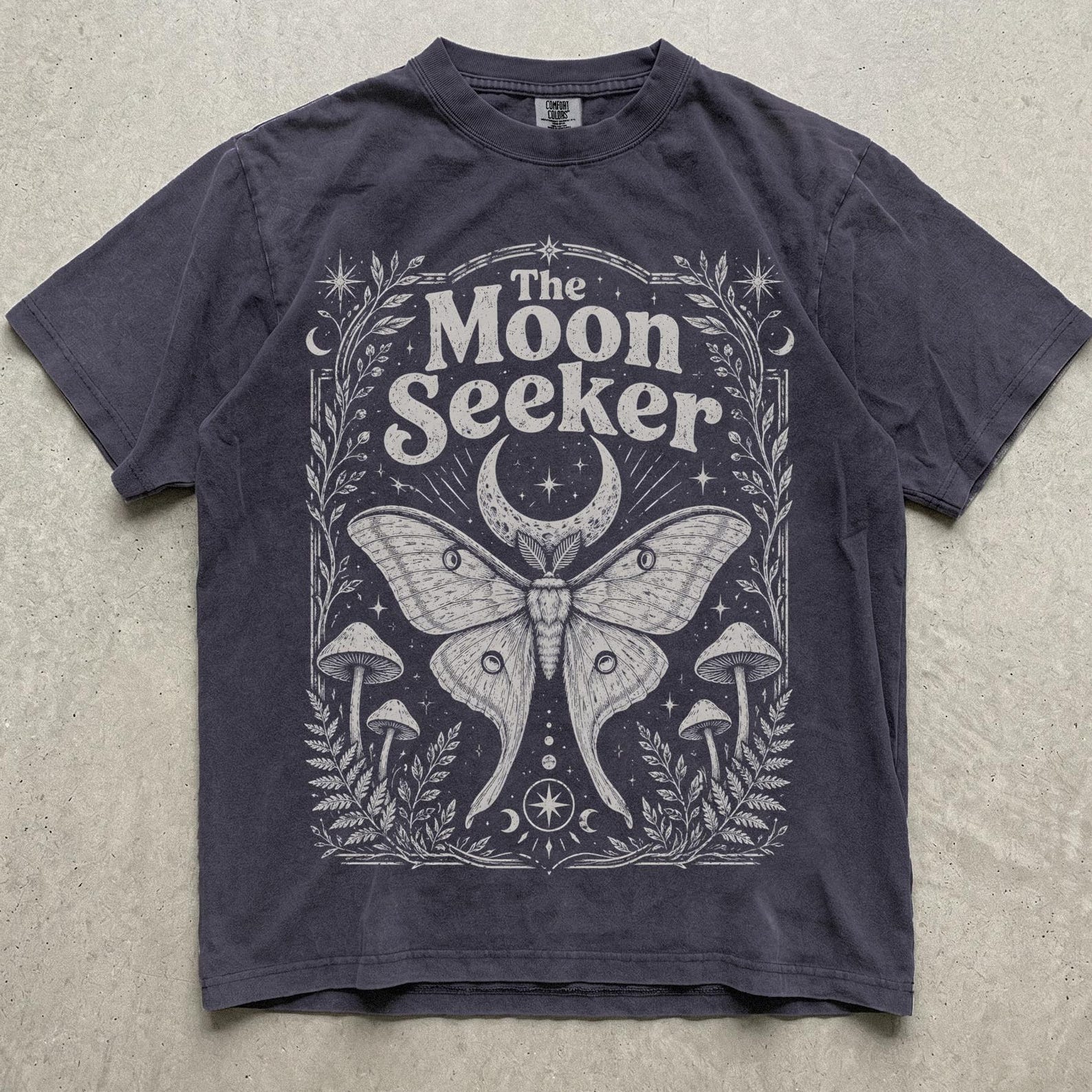 Luna Moth Shirt, Celestial Mystical Moon Tee, Witchy Tarot Cottagecore, Dark Academia Gift, Unisex Relaxed Fit Comfort Colors 4XL