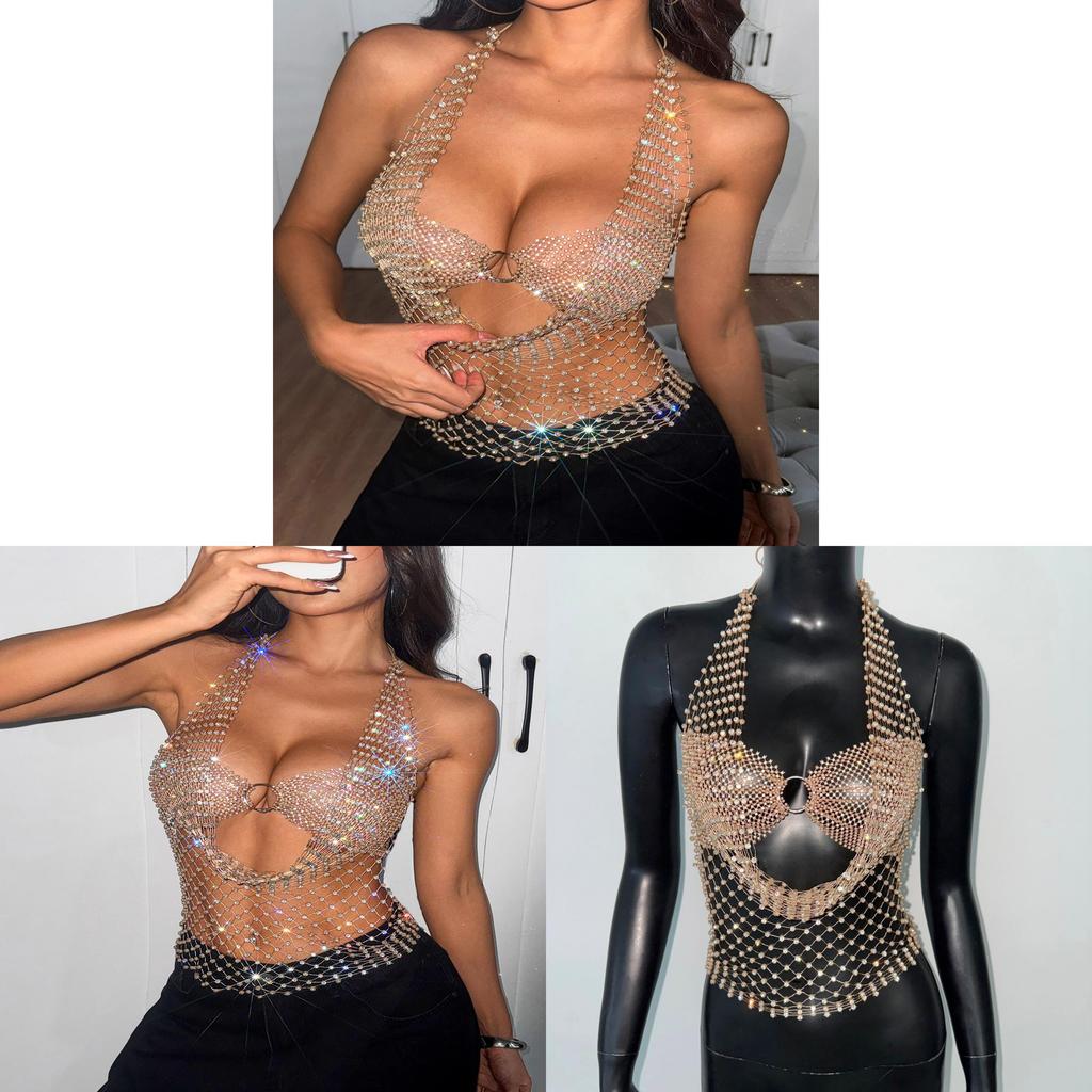 Erotic Sexy Lingerie Set With Mesh And Rhinestones For Nightclub Wear