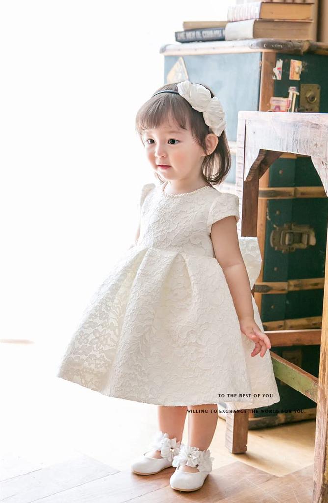 Baby Crew Ceremony Short Sleeve Shrine 80 [SAIHIME] Children's Dress, One-Piece Dress, Neck, Dress, Formal, Embroidered, Dress, Visit, Recital,