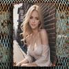 HD Metal Tin Sign Gorgeous Blonde Woman with Wavy Hair In Beige OffShoulder Dress Posing On European Street Vintage Wall Art De