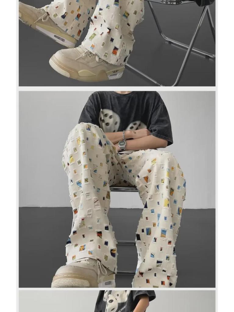 Men's Summer Plaid Casual Pants with Hollow Design - Loose, Straight, High-Street Style