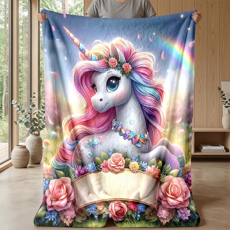 Magical Unicorn with Rainbow Theme blanket Lightweight Warm Flannel Blanket Decorative Throw Blanket for Home Decoration