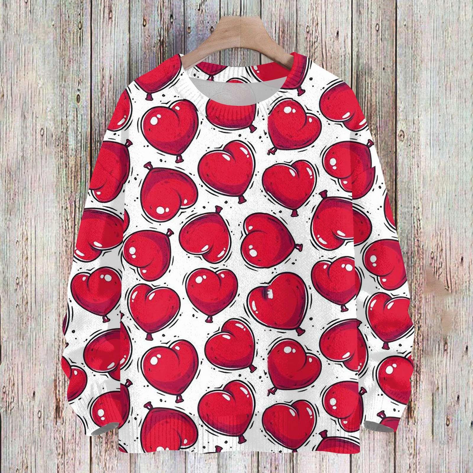 

Женская спортивная одежда ко Дню святого Валентина, вязаный свитер, милая рубашка, круглый вырез, пуловер L горячий розовый