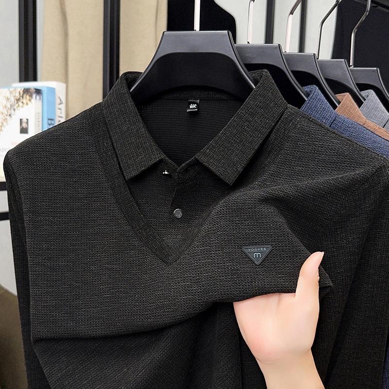 Spring And Autumn Men'S Fake Two Piece Long Sleeved T-Shirt Dad Pure Cotton Thin Casual Printed T-Shirt Polo