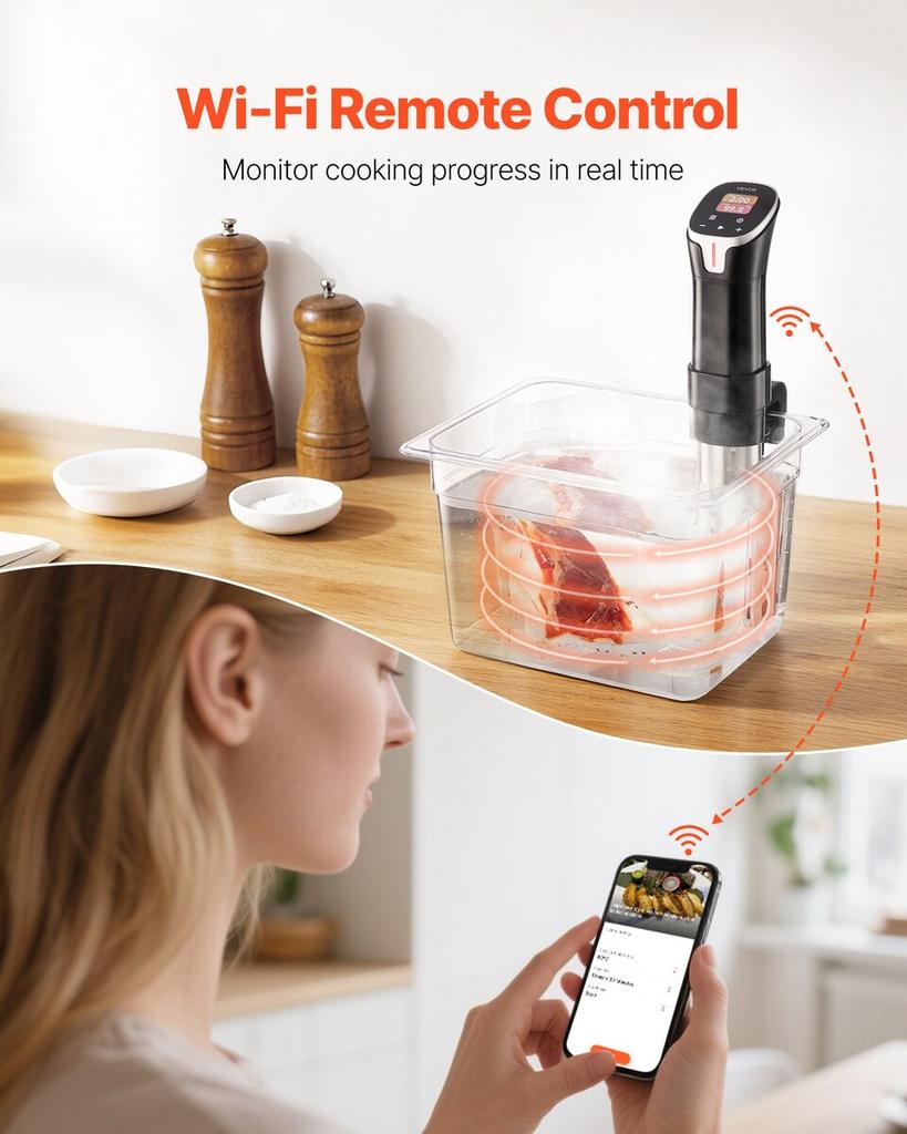 Sous Vide Präzisionskochgerät, 1100W Sous-Vide Kochmaschine, WIFI Immersion Circulator mit 10 voreingestellten Rezepten, LCD-Touchscreen, Schnellheizend, Präzise