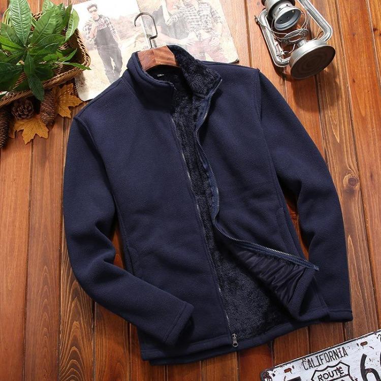 Warm Thick Winter Polar Fleece Jacket Coral Solid Color Sweater Coat