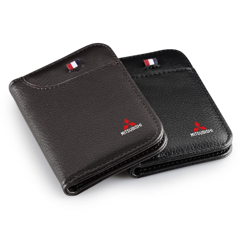 Car Emblem Soft Wallet Leather Mini Credit Card Purse Portable Wallet For Mitsubishi Ralliart Lancer Outlander Competition Colt