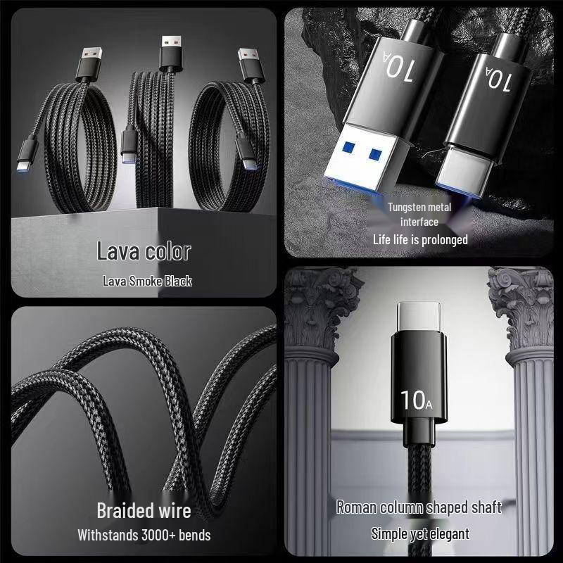 Braided 120W Type-C Super Flash Charging Cable for Xiaomi, OPPO, Honor - 10A Power Delivery.